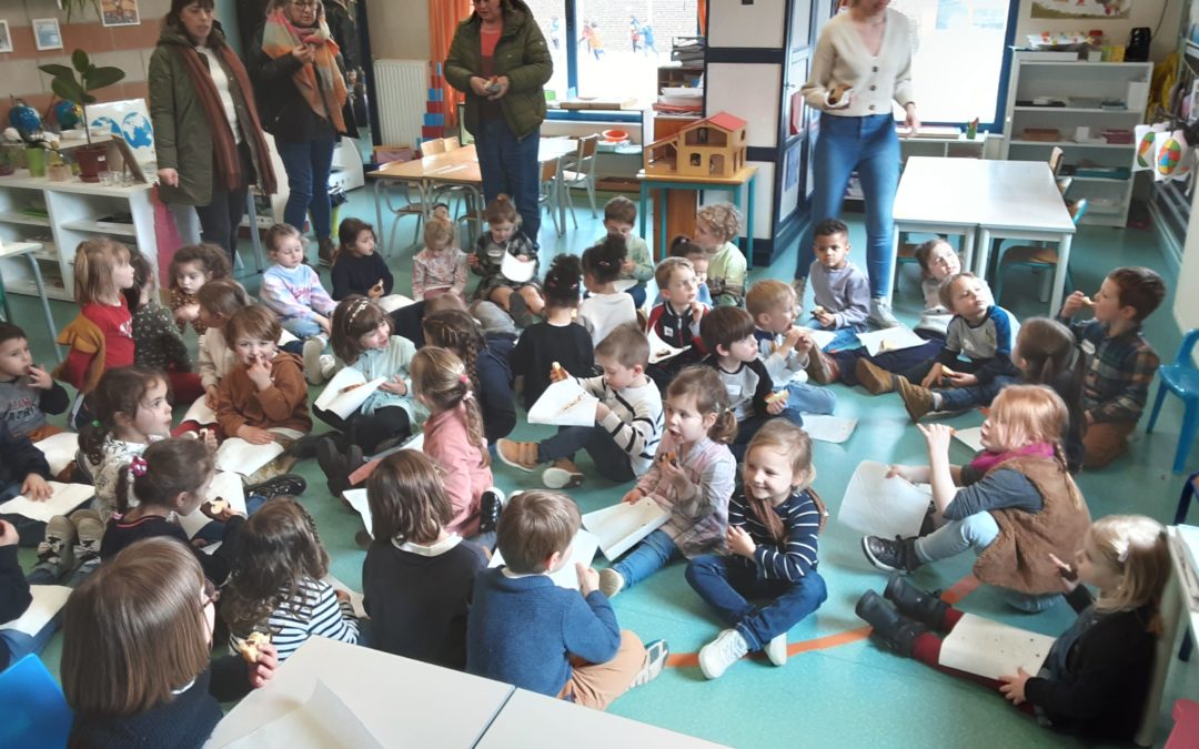 Superbe journée d’échange avec la classe de maternelle belge de Nieuwkerke!